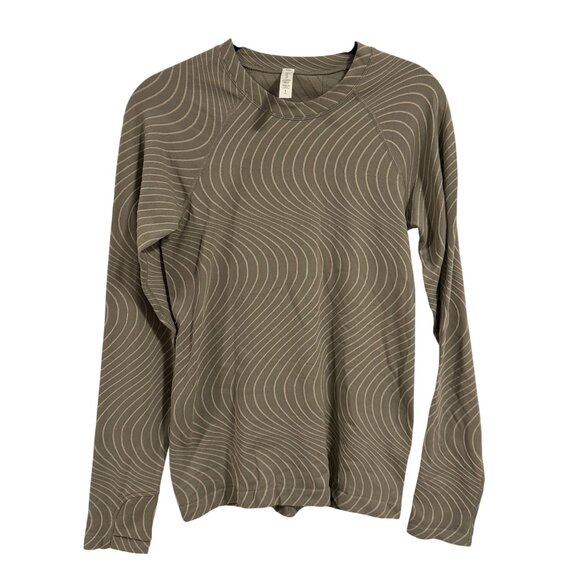Athleta Momentum Printed Top Long Sleeve Tan Cream Size S‎ - Picture 1 of 7